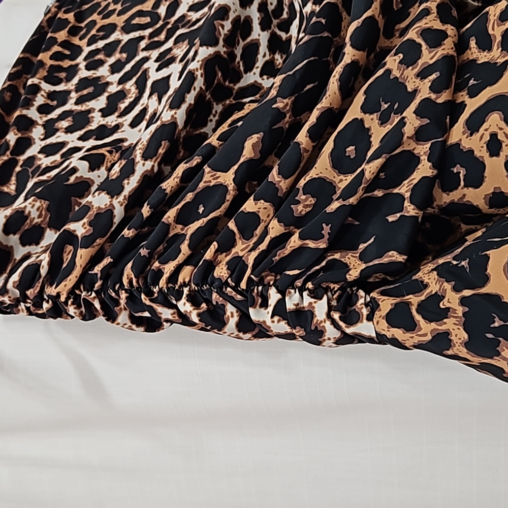 Ruched & Ruffle Leopard Print Mini Skirt - Picture 4 of 7